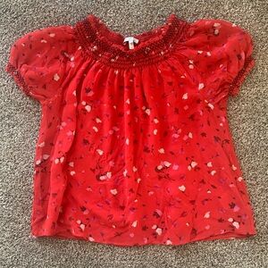 JOIE Smocked Red Floral Top
